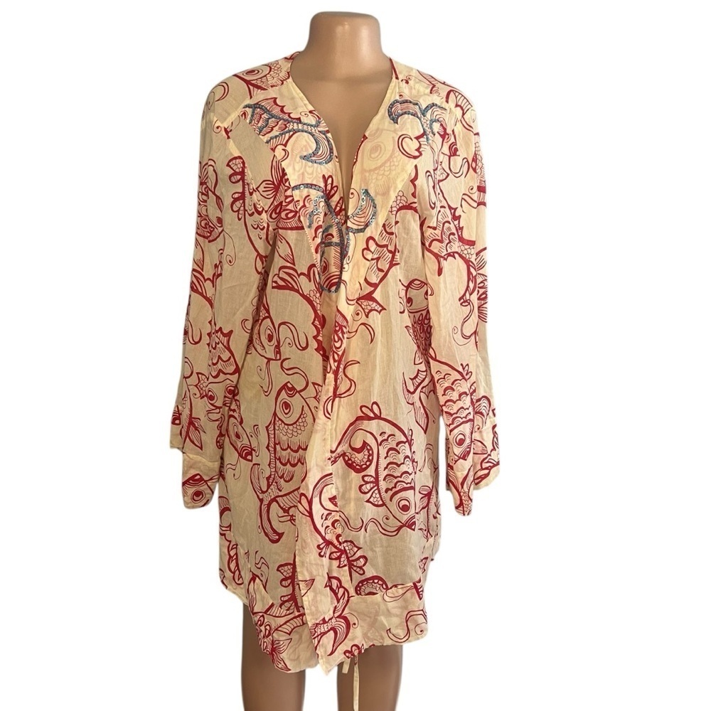 3/$30 ☀️ OndandeMar Red and Cream Patterned Fish Swim Cover Up